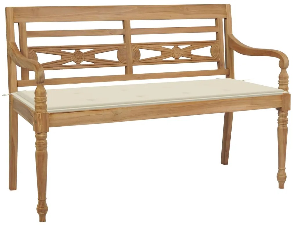 vidaXL tömör tíkfa Batavia pad krémszínű párnával 120 cm