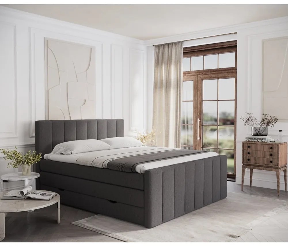 Szürke ágyneműtartós boxspring ágy 180x200 cm Ruby – Maison de Rêve