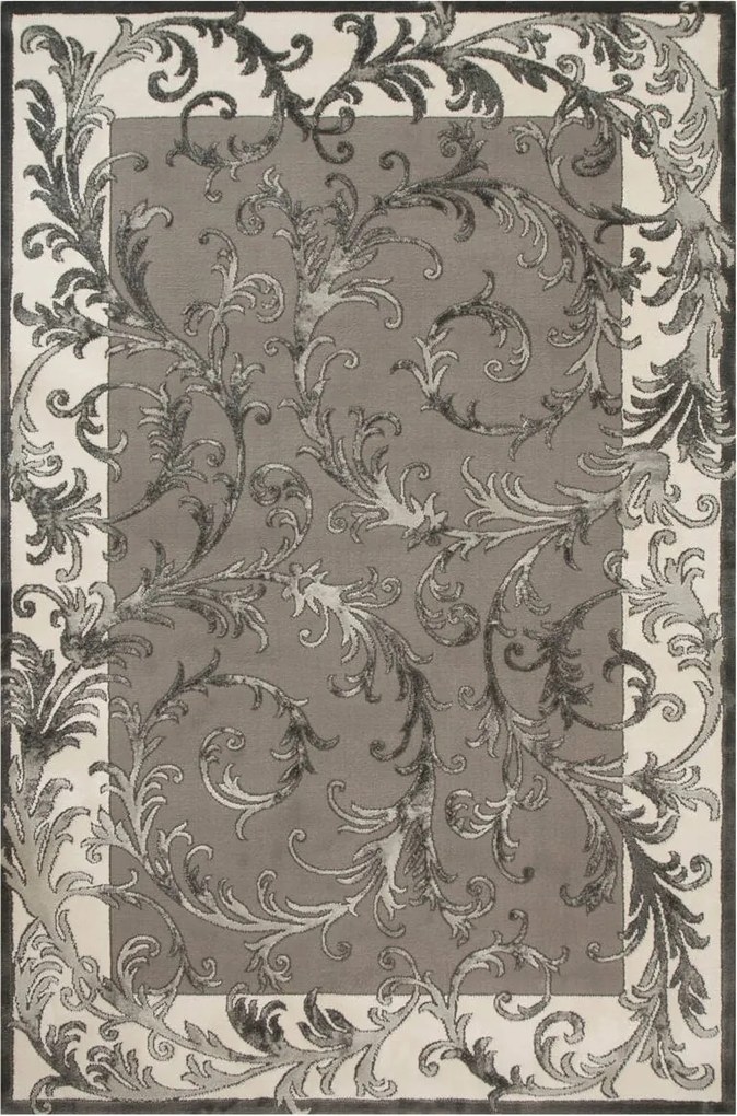 Szürke Nappali Szőnyeg Puha Krémszínű Modern Galya Kerettel 200x290 cm