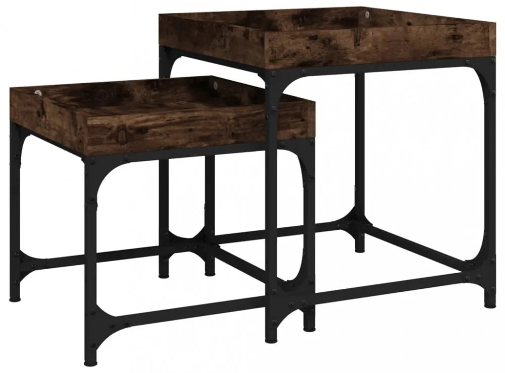 2 db füstös tölgy színű szerelt fa kisasztal