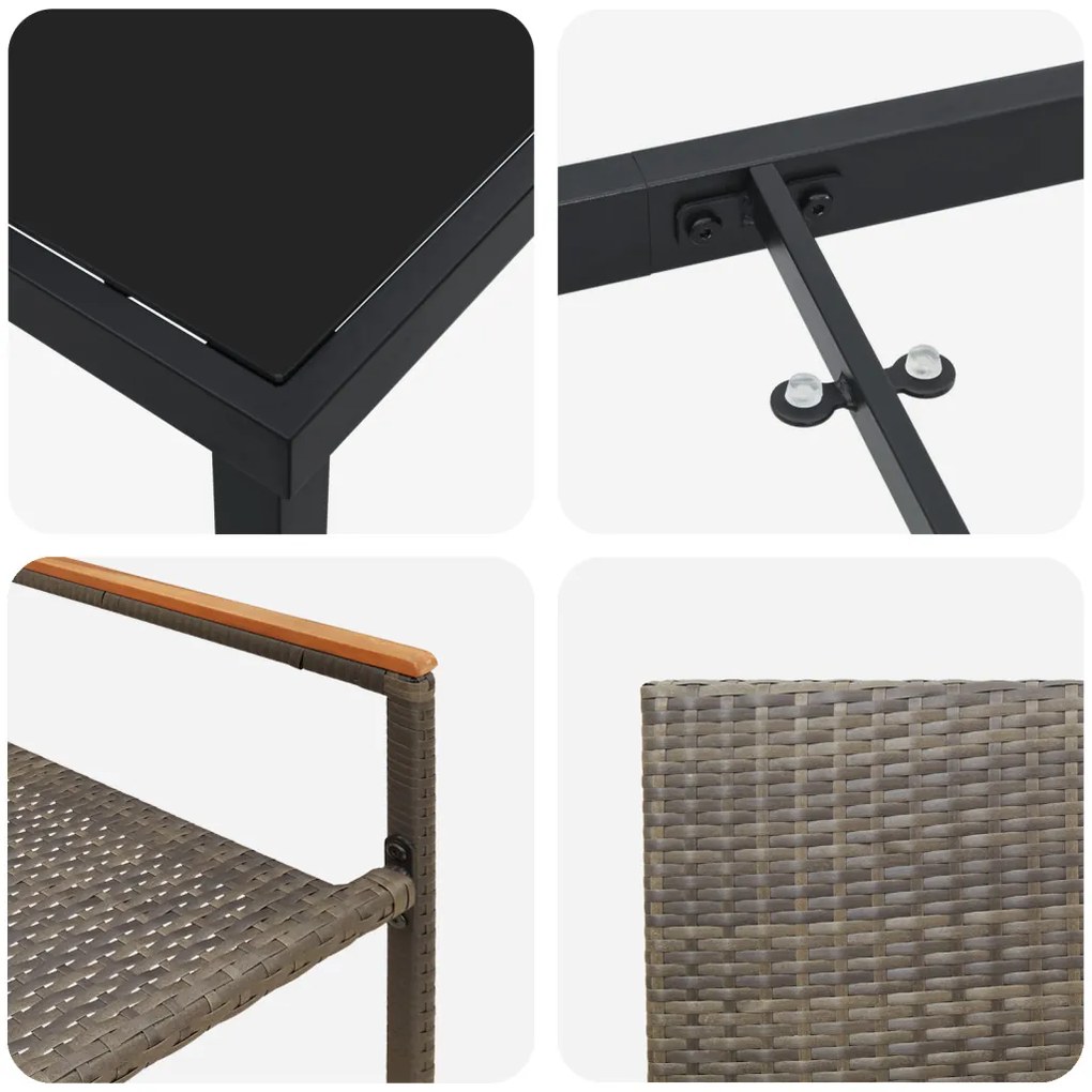 7 Darabos Kerti Étkező Készlet Szürke Poly Rattan