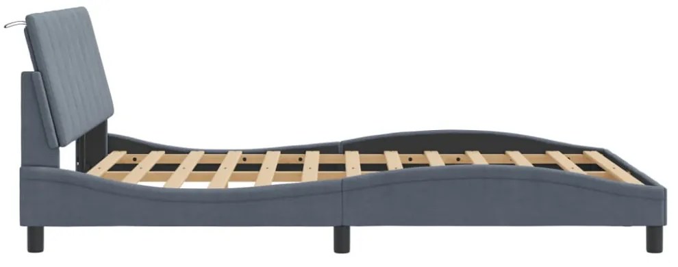 sötétszürke bársony ágykeret LED-ekkel matrac nélkül Hanko 140 x 200 cm
