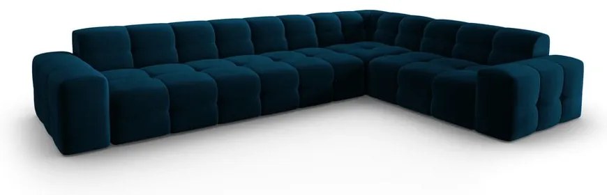 Sötétkék bársony sarokkanapé (jobb oldali) Kendal – Micadoni Home