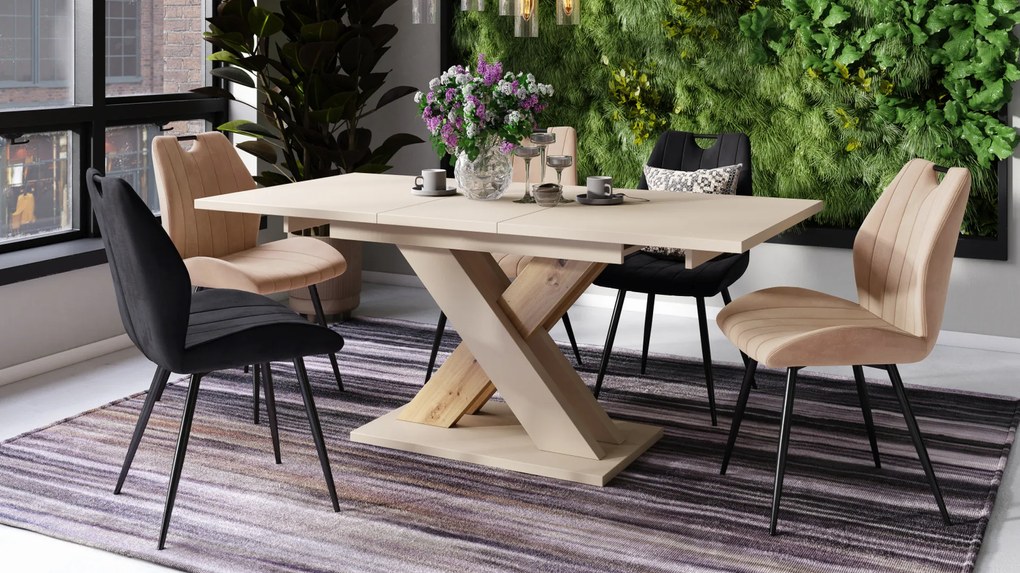 Mazzoni KARO Bézs (Pezsgő)/Artisan Tölgy - MODERN 180 cm-re BŐVÍTHETŐ ASZTAL!