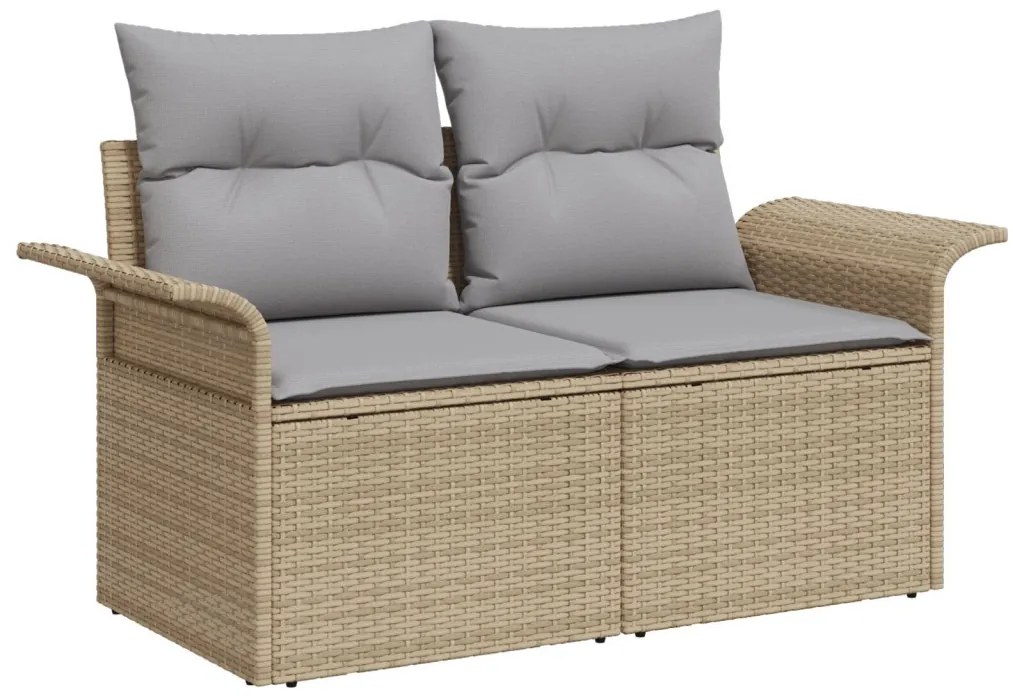 5 Darabos Kert Sofa Szett Párnákkal Bézs Poli Rattan