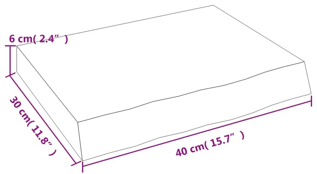 sötétbarna kezelt tömör tölgyfa fali polc 40x30x(2-6) cm