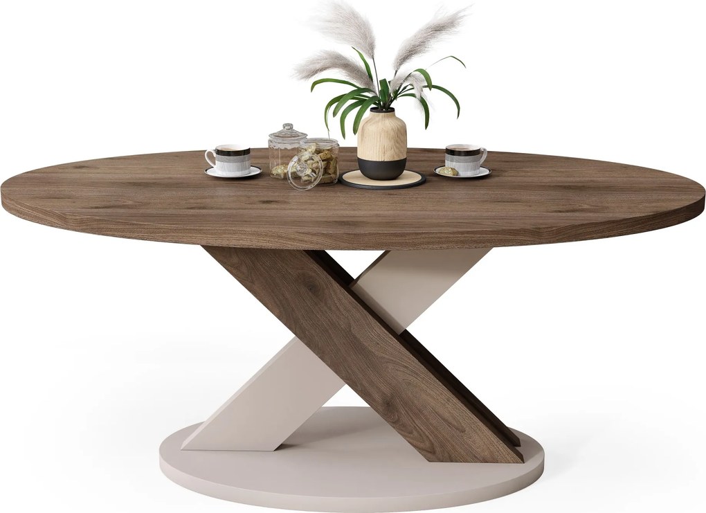 Mazzoni LOXA ovális dohányzóasztal Elegant Dió / Taupe Bézs - DOHÁNYZÓASZTAL 120x65 cm