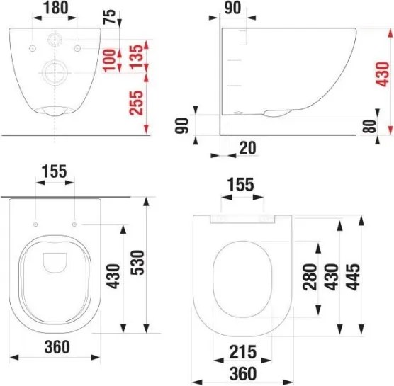 Fali WC + MIO WC-ülőke + DUAL nyomólap + rejtett beépítőmodul + alátét
