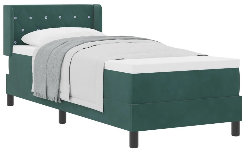 Box Spring ágy matraccal fekete 100x200 cm bársonyos Sötétzöld