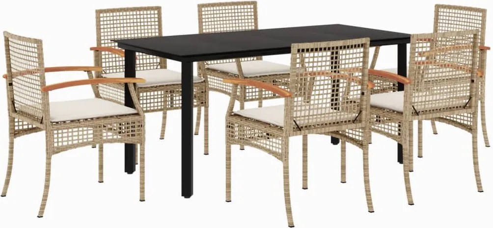 vidaXL 7 részes bézs polyrattan kerti étkezőgarnitúra párnákkal