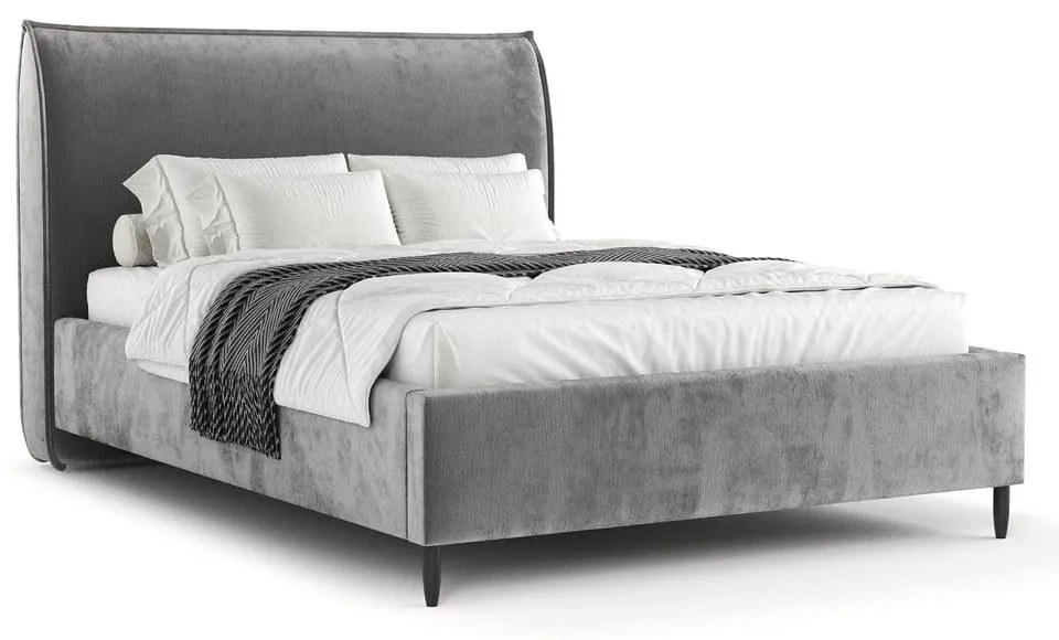 Szürke kárpitozott ágyneműtartós franciaágy ágyráccsal 160x200 cm Shell – Maison de Rêve