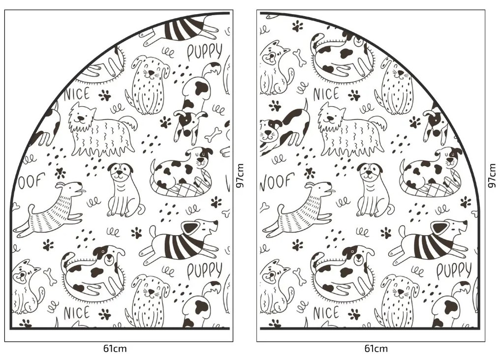 PIPPER. Védő textil falmatrica – Ív – Vidám kutyák Méret: 83x60cm, Indíték: névvel
