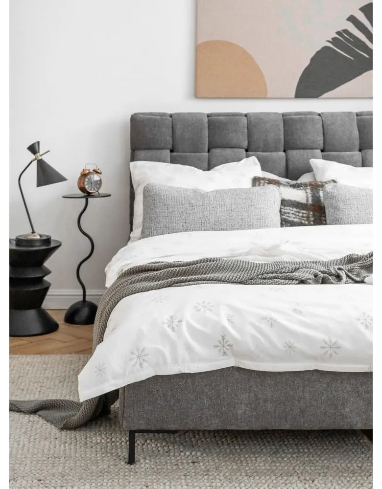 Szürke kárpitozott franciaágy ágyráccsal 180x200 cm Eve – Miuform