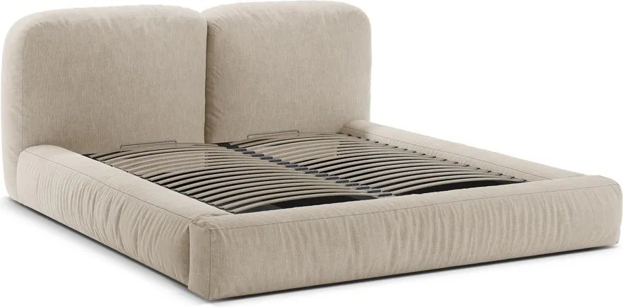 Bézs kárpitozott ágyneműtartós franciaágy ágyráccsal 180x200 cm Martina – Micadoni