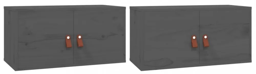 2 db szürke tömör fenyőfa faliszekrény 60 x 30 x 30 cm