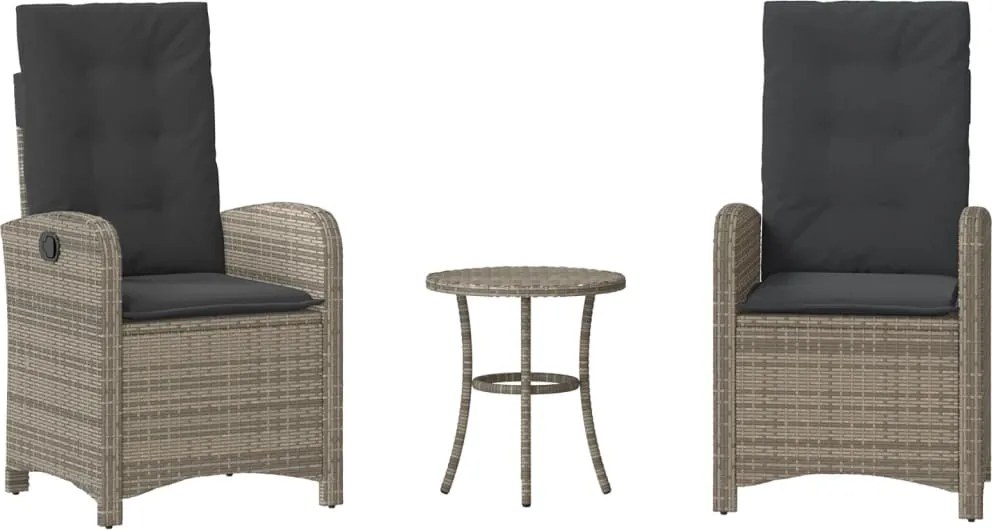 vidaXL 3 részes szürke polyrattan bisztrógarnitúra párnákkal