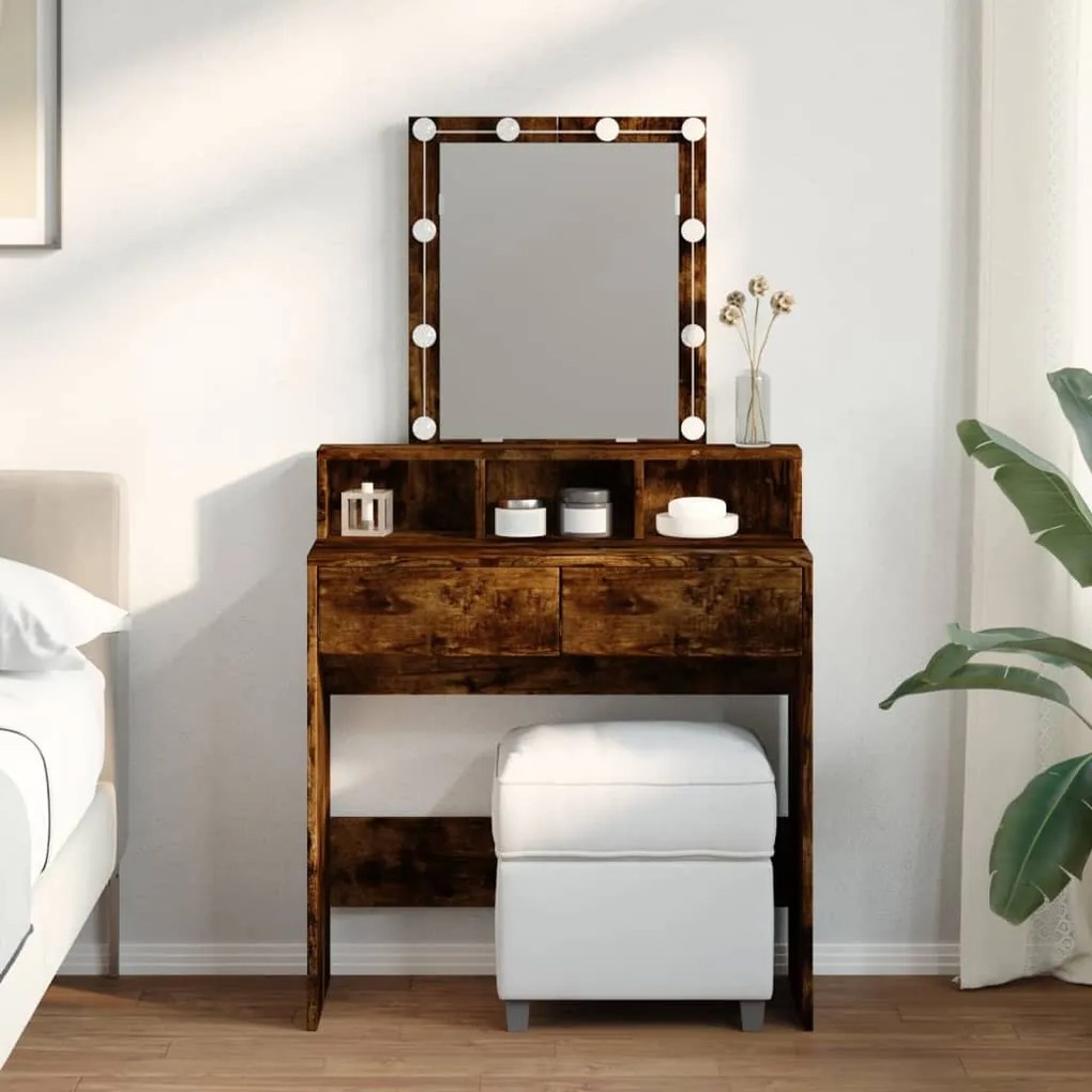 füstös tölgy színű fésülködőasztal LED-del 80 x 41 x 144,5 cm