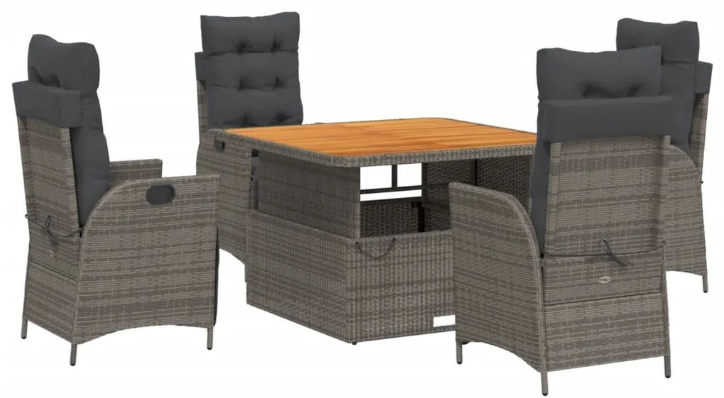 5 részes szürke polyrattan kerti étkezőgarnitúra párnával