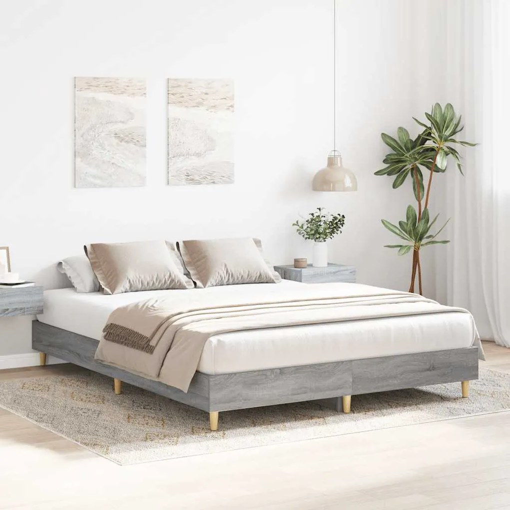 sonoma tölgyszínű szerelt fa ágykeret matrac nélkül 150x200 cm