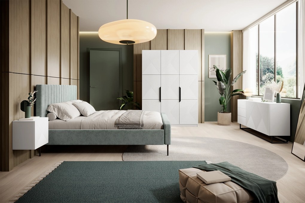 Asha komód 167 cm kétajtós fiókos - matt fehér / fekete vázzal