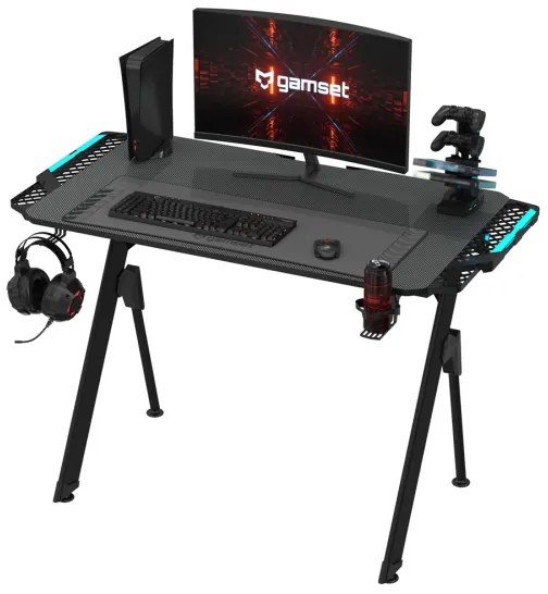 Gaming asztal FALCON LED RGB háttérvilágítással 116x60 cm fekete