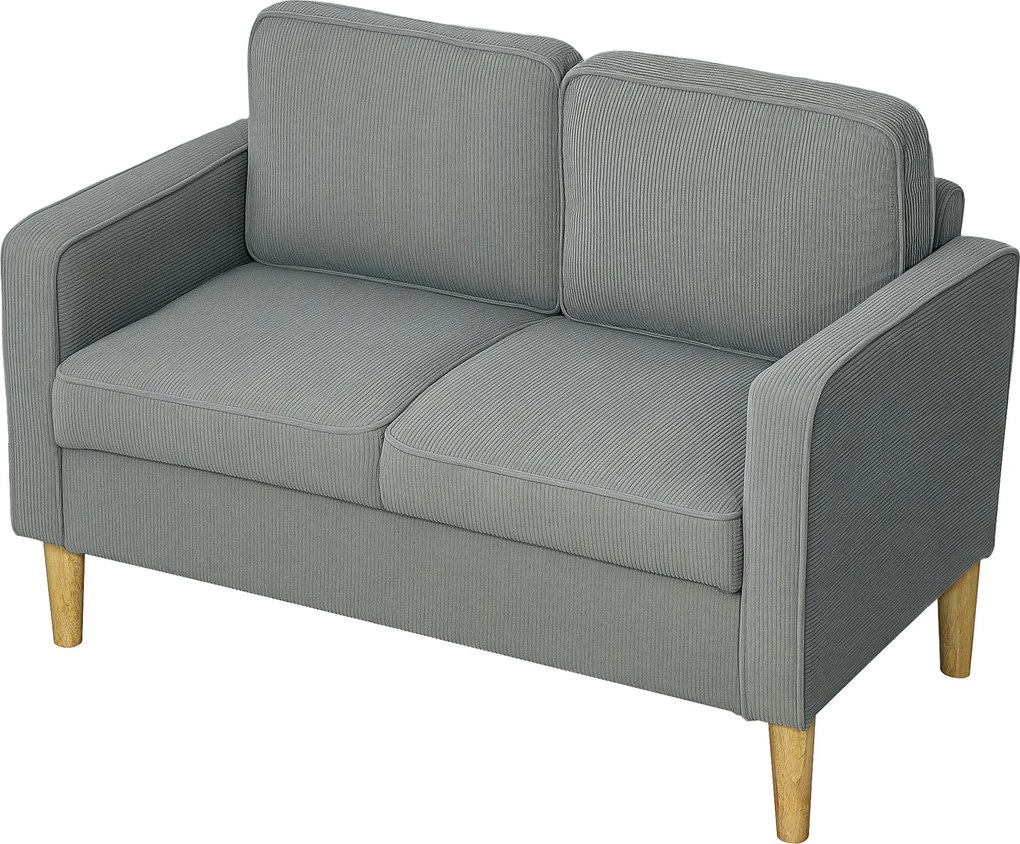 HOMCOM 2 Személyes Kanapé Karfával, Tárolóhely, Modern Kárpitozott Kanapé Corduroy Megjelenéssel, Fa Lábakkal, Párnákkal, Ülőgarnitúra A Nappaliba, Há