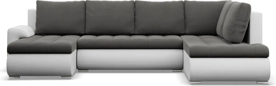 Tokio U sarokkanapé, 3 ágyneműtartóval, bársony + műbőr, jobboldali, szürke - fehér