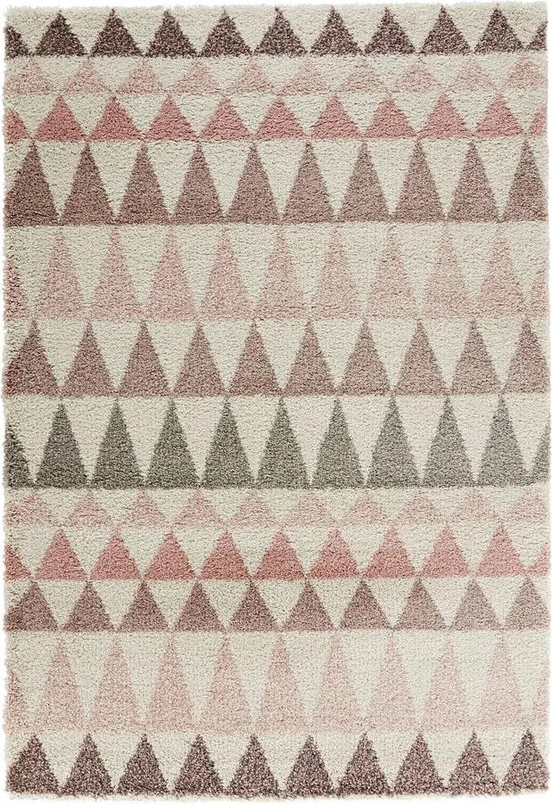 Rózsaszín krémszínű vastag shaggy szőnyeg nappaliba,boho mintás 120x170 cm