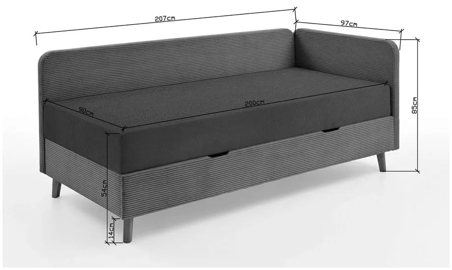 Sötétszürke kárpitozott egyszemélyes ágy tárolóhellyel 90x200 cm Cabana – Meise Möbel