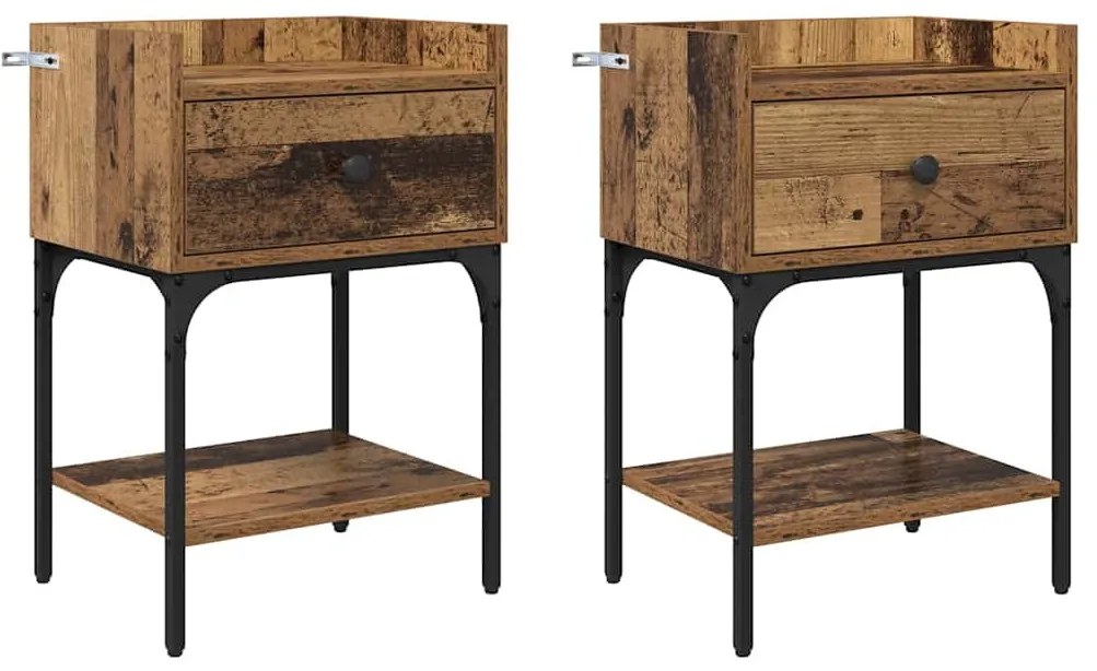 Éjjeli asztal fiókkal 2 pcs Régi fa 40 x 29 x 60 cm Faanyag