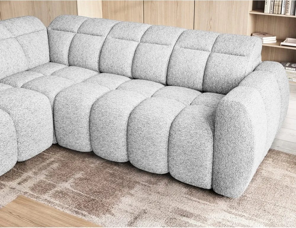 Világosszürke buklé kinyitható-tárolóhelyes sarokkanapé (bal oldali-L alakú) Falconn – ELTAP