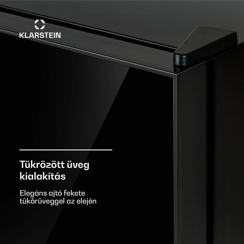 Klarstein Frosty, mini hűtőszekrény, 10 liter, A energiahatékonysági osztály, tükörüveg ajtó, fekete