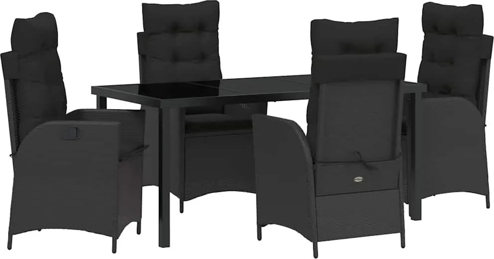 vidaXL Kert étkező szett párnával 5 pcs Fekete polirattan