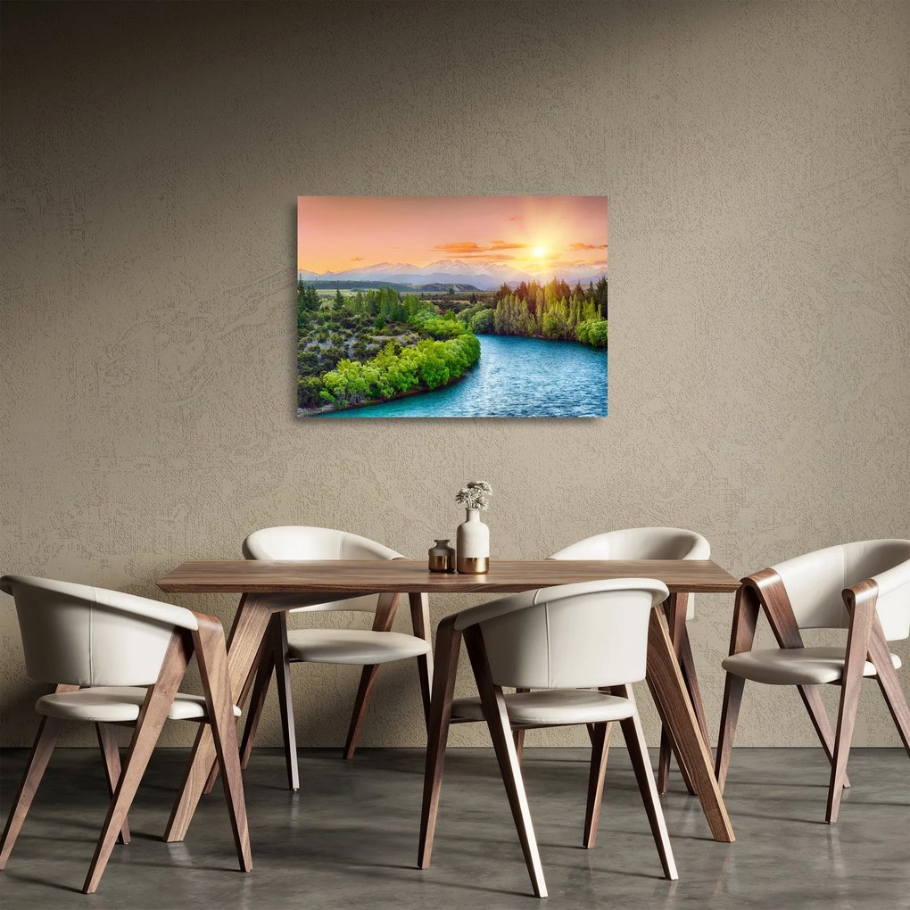 Üveg kép - Erdei hegyvidéki táj (70x50 cm)