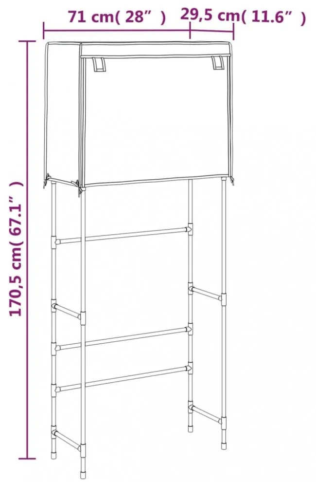2 szintes fekete mosógép feletti tárolóállvány 71x29,5x170,5 cm