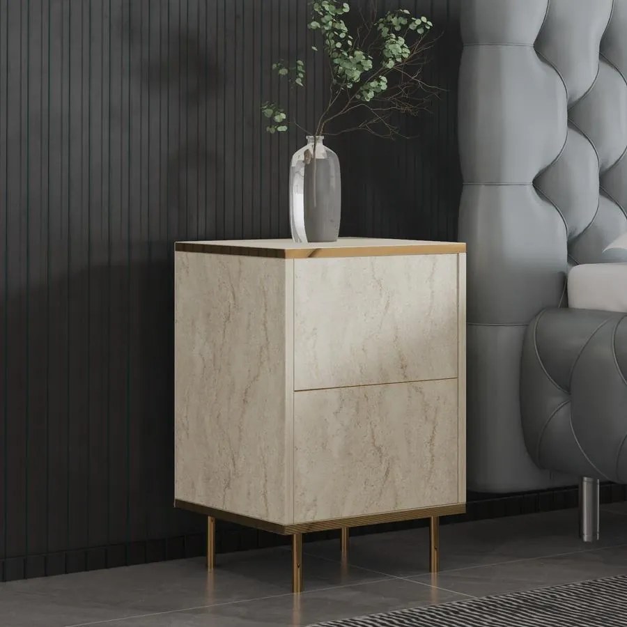 Éjjeliszekrény Imaj - Travertine, Gold