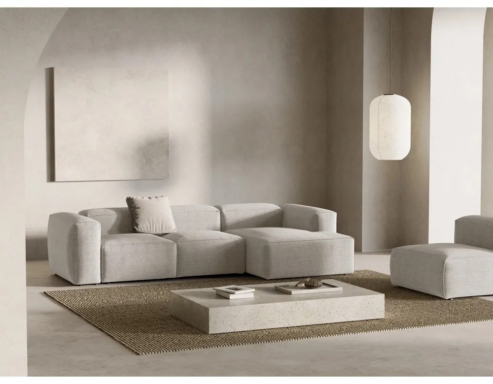Bézs kordbársony sarokkanapé (jobb oldali-heverő résszel) Bergano – Cosmopolitan Design