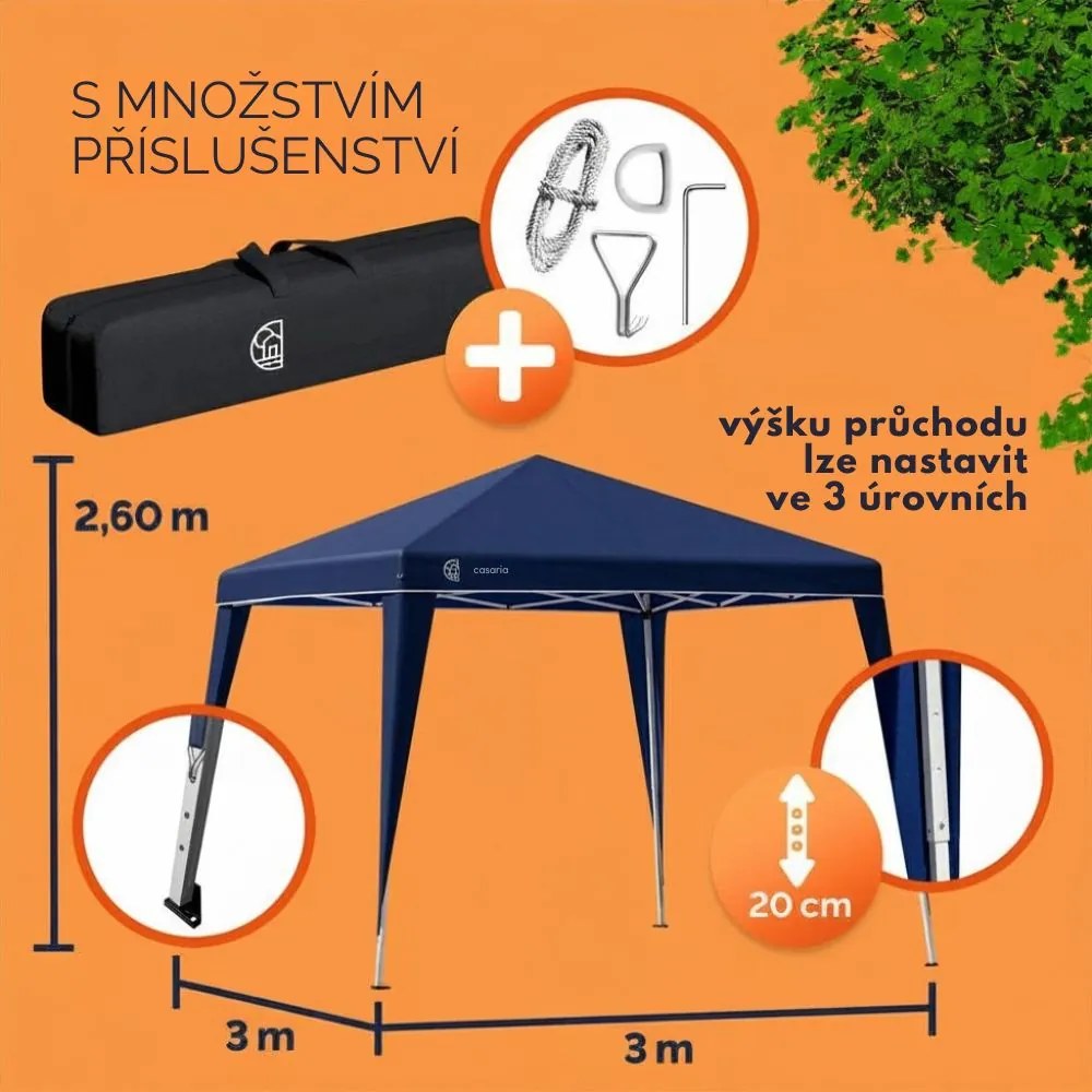 CAPRI party-sátor / rögzített pavilon, 3x3m, kék Casaria
