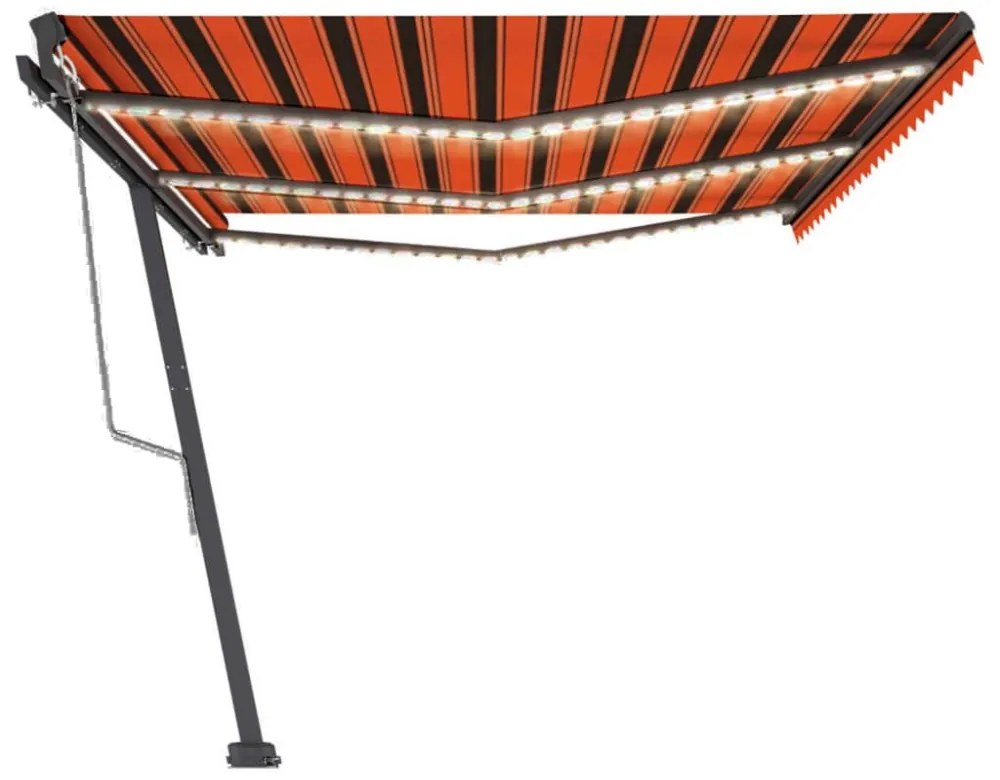 narancssárga-barna szélérzékelős és LED-es napellenző 600x300cm