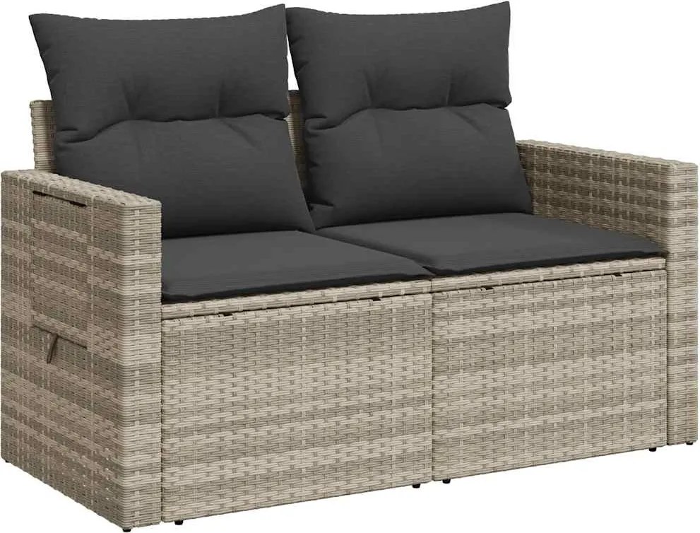 vidaXL 2 személyes világosszürke polyrattan kerti kanapé párnával