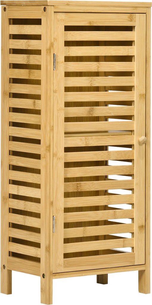kleankin Fürdőszobai Szekrény, Fürdőszegély Szekrény Louvered Ajtóval, 2 Rekesszel, Tároló Szekrény Fürdőszobába és Nappaliba, Természetes, 30 x 19.9