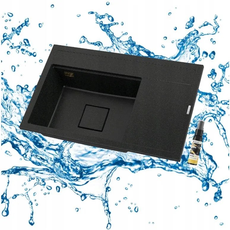 Rendo mosogató fekete, arany szemcsékkel balos, gránit modern