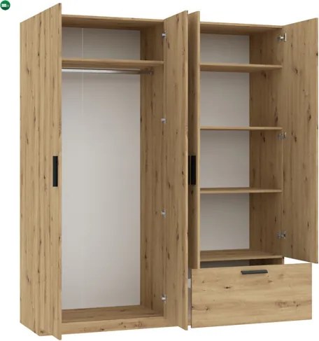 LITA WARDROBE 4D1S ARTISAN OAK WITH MIRROR