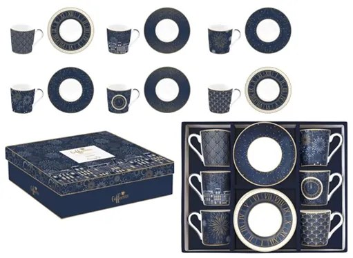 Porcelán eszpresszó kávés csésze + alj 6 személyes 100 ml dobozban Midnight