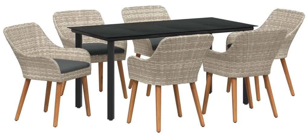 vidaXL Kert étkező szett párnával 7 pcs Világosszürke polirattan