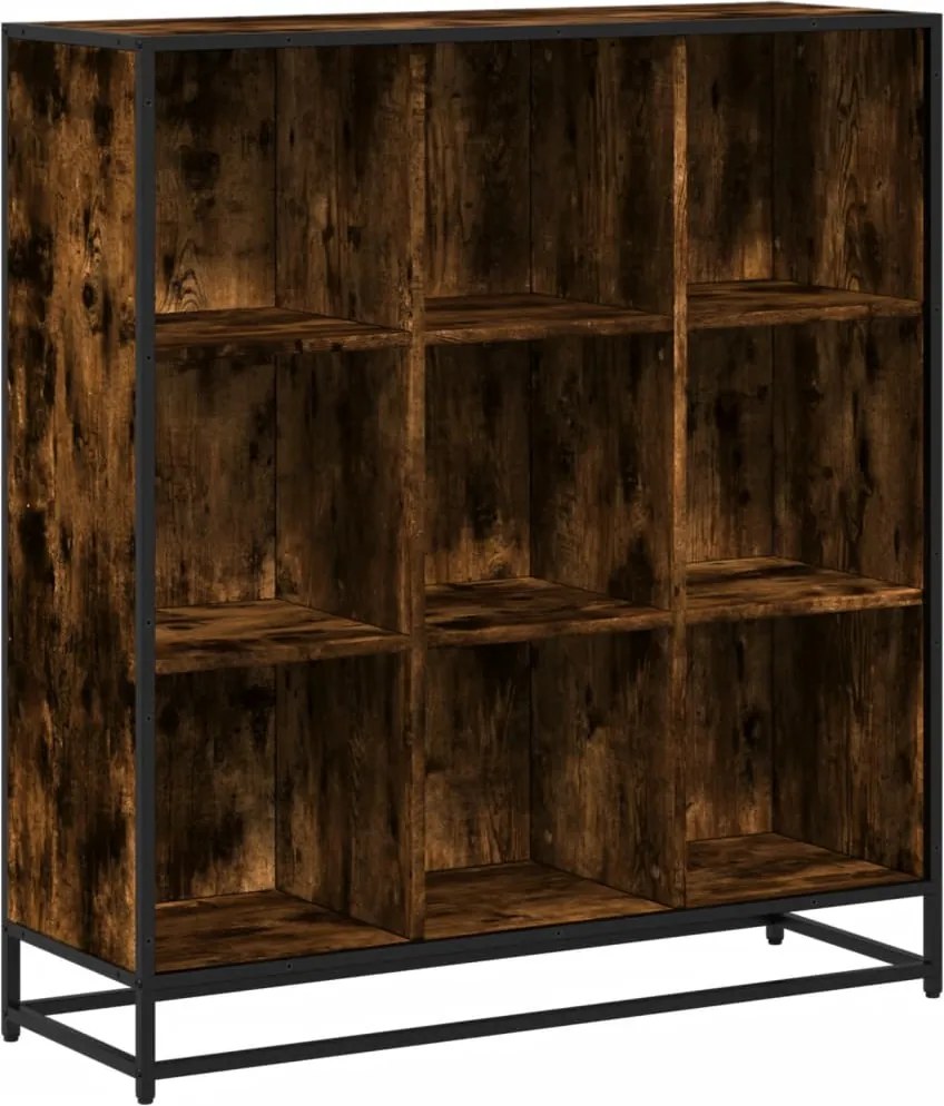 vidaXL füstös tölgy szerelt fa és fém könyvszekrény 97,5x33x107,5 cm