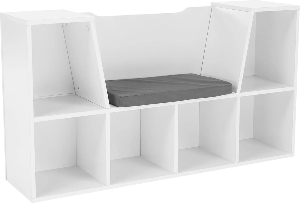 Gyerekkönyvtár ülőhellyel, fehér/szürke, FERIA