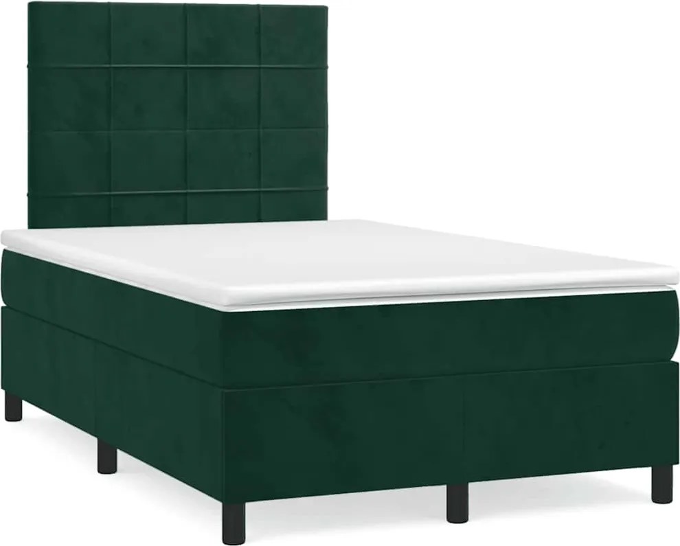 vidaXL sötétzöld bársony rugós ágy matraccal 120 x 200 cm