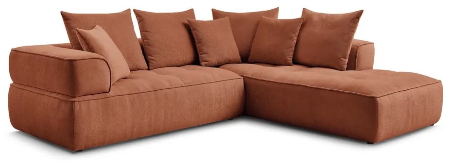 Terrakotta színű zsenília sarokkanapé (jobb oldali-L alakú) Whesley – Bobochic Paris