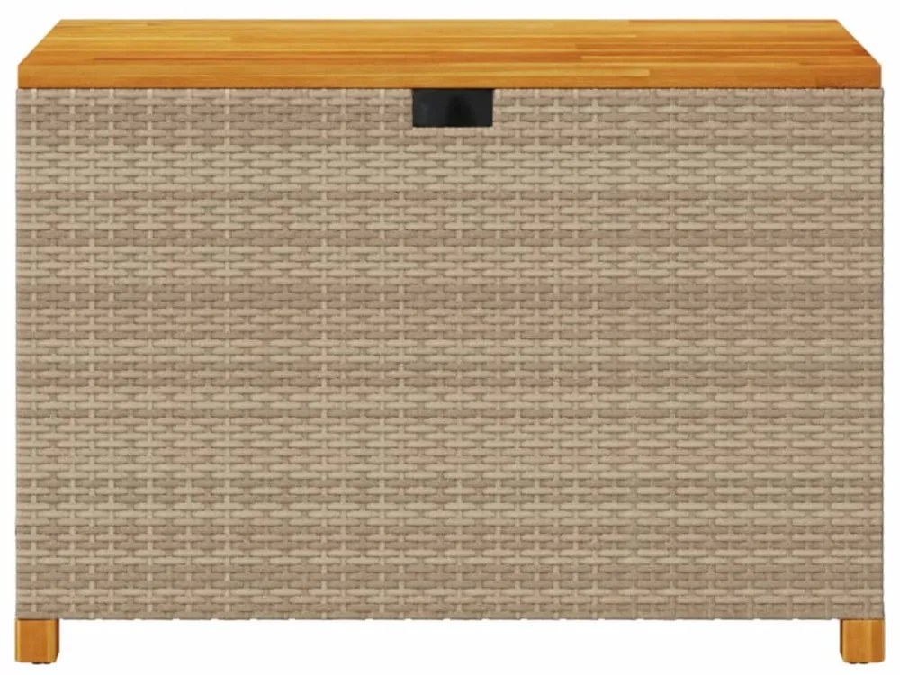 bézs polyrattan és akácfa kerti tárolóláda 110 x 55 x 63 cm